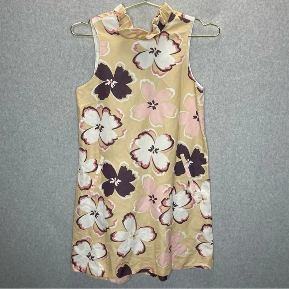 Tyler Boe Stella NWOT Floral Linen Blend High Ruffle Neck Tie Back Shift Dress - Picture 1 of 8